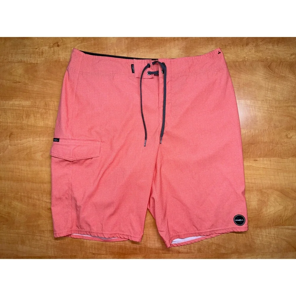 ONeill Mens Board Shorts Coral Pink Stretch Swim Trunks Size 32